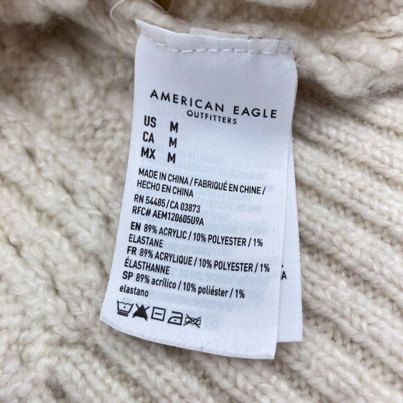 American Eagle Ivory Chunky Cable Knit Cardigan Sweater sz M Rory Gilmore - Picture 7 of 10